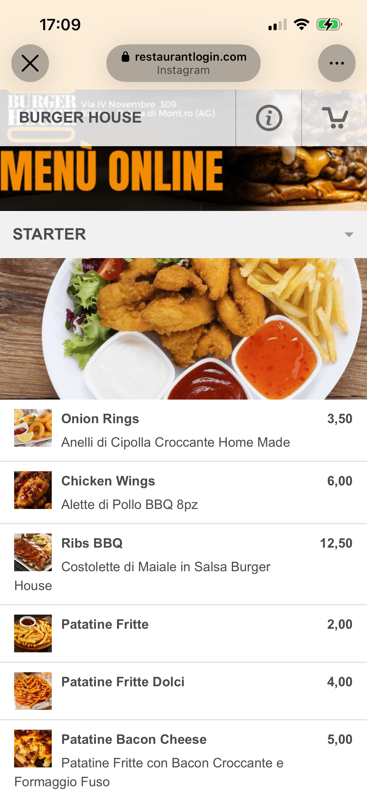 A menu you can order from